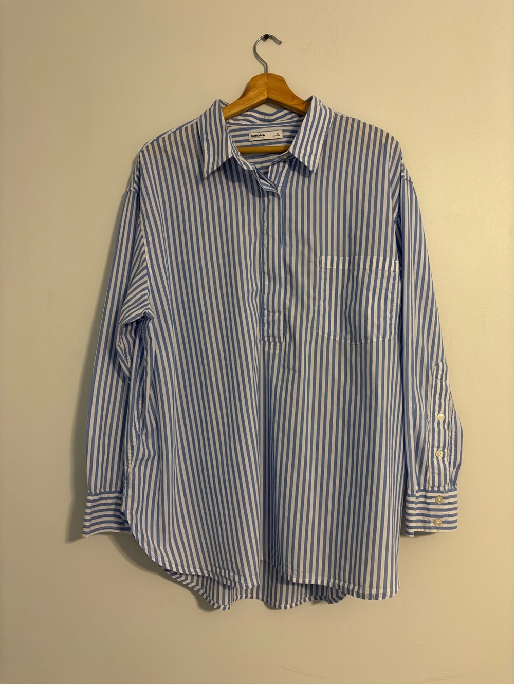 Sonoma Goods for Life Blue & White Striped Oversized Button-Up Shirt - XL